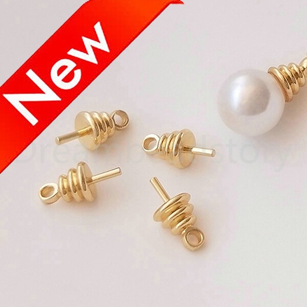 10-500 pezzi placcato oro 14K per perline placcato oro 14K Bail Peg per perline / Mini Screw Eye Pin / Pendant Drop Bail con Pearl Peg