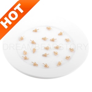 10-500 Pcs 14K Gold Plated Bead Cap Bail Peg for Half Drilled Beads/ Mini Screw Eye Pin/ Pendant Drop Bail with Pearl Peg