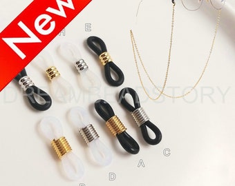 Silicone Loops Connector - Glasses Holder for Glasses Strap - Glasses Chain Holder Rubber Loops - White/ 18K Gold Plated Chain End