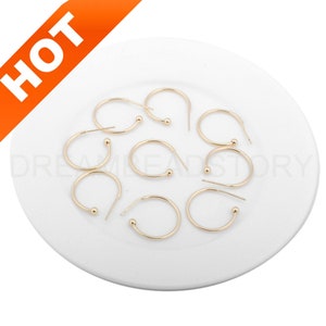 2-100 Pcs Open Hoop Earring Post Minimalist 14K Gold Plated Round Ear Wire Hoops Blank Component for Earring Making Supply (20/ 25mm)