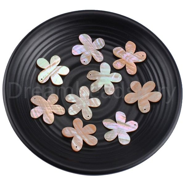 2-100 Pcs Natural Abalone Shell Delicated Flower Pendant Beads for Jewelry Making 15mm 20mm 30mm ( No Hole/ 1 Hole )