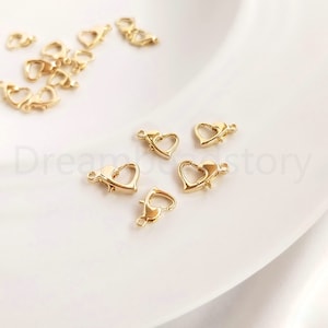 4-100 Pcs Heart Clasp for Jewelry Making 14K/ 18K/ White Gold/ Silver Plated Heart Lobster Claw Closure Finding Supplies (2 Sizes)