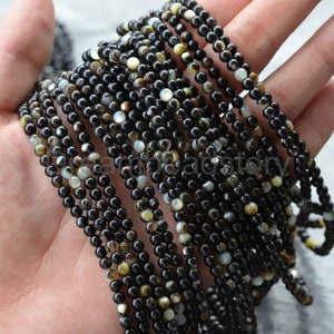 Concha de nácar negra Natural, concha de ojo de gato, cuentas de 3mm, 4mm, 5mm y 6mm para fabricación de joyas