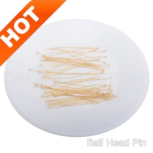 50-500 Stück Gold Headpins für die Schmuckherstellung 14K vergoldet Ball Head Pin / Flache Headpin / Eye Pins 24 Gauge 20 30 40 50mm Lots Großverkauf