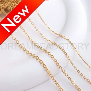 1-50 Meters Gold Jewelry Chain Lots Supply Gold Plated Brass Rolo Cable Chain for Jewelry Making (Very Thin - 4 Sizes You Choose the Length)