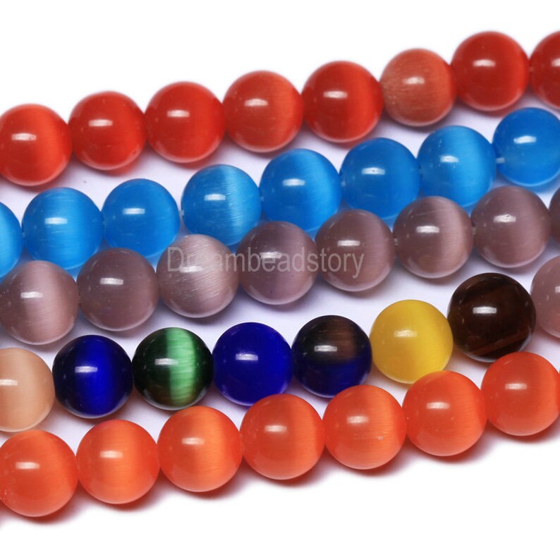 Cat Eye Beads Strands Orange Red Blue Multi Color Cats Eye Etsy