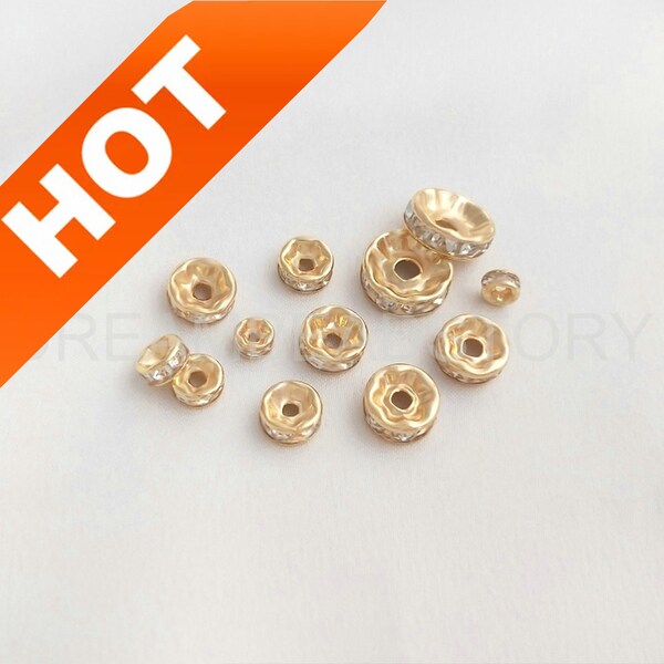10-500 Stück Bulk Rondelle Spacer Perlen Lots Großhandel 14K Vergoldet Strass Lose Charm Perlen (4/5/6/7/8/10mm)