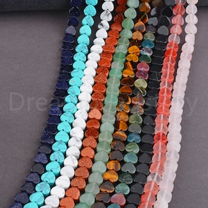 Flat Heart Beads Natural Tiger Eye/ Agate/ Howlite/ Rose Quartz/ Aventurine/ Imit Turquoise 10mm Heart Charm Gemstone One Strand Apx 38 Pcs