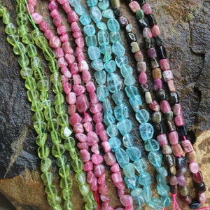 Full Strand Natural Apatite, Peridot, Pink Tourmaline Gemstone Irregular Nuggets Chips Beads (WM41)