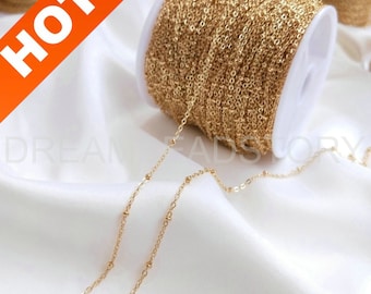 14K Gold Plated Rolo Cable Link Chain for Necklace Bracelet Jewelry Making Supply