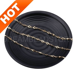 Catene d&#39;oro sfuse da 0,5-50 iarde, catena con ciondoli a stella/cuore/fiore/rombo placcati in oro reale 14K per forniture per la creazione di gioielli