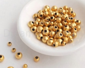 Perles amples plaquées or brillant, pour la fabrication artisanale de bijoux, 3/ 4/ 5mm, petite taille, grand trou, perles d'espacement rondes, 10 à 500 pièces