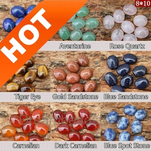 4-100 Pieces Small Earring Cabochons Bulk Wholesale Small Size Natural Semi Precious Stone Flat Back Oval Cabochon Supplies (8*10mm)