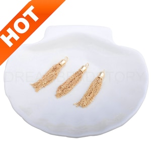 1-100 piezas de dijes de borla de cadena de oro, colgantes largos de borla de metal chapado en oro real de 14 quilates (46 mm)