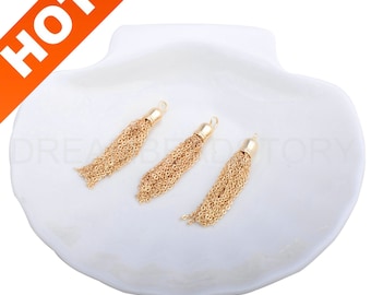 1-100 stuks gouden ketting kwastjes, lange 14K echt vergulde metalen kwasthangers (46 mm)