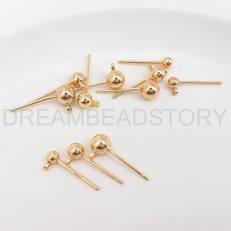 4–500 st guldörhängen i bulk, 14K äkta guldpläterade kulörhängen med ögla/örhängestillbehör (3/4/5 mm med 925 silverstift) bild 2