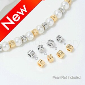 Metal Spacer Beads Lots Supplies, Faceted Mini Beads and Finding, 14K Real Gold/ White Gold Plated Brass Small Size Tube Beads (4 Styles)