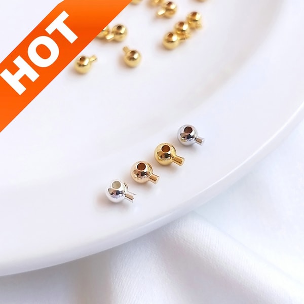 10-100 Pcs Gold Crimp End Beads 14K/18K/Silver/White Gold Plated/ Stopper Rondelle Beads/ Crimp End Caps 1.4mm Hole Finding (3.5mm)