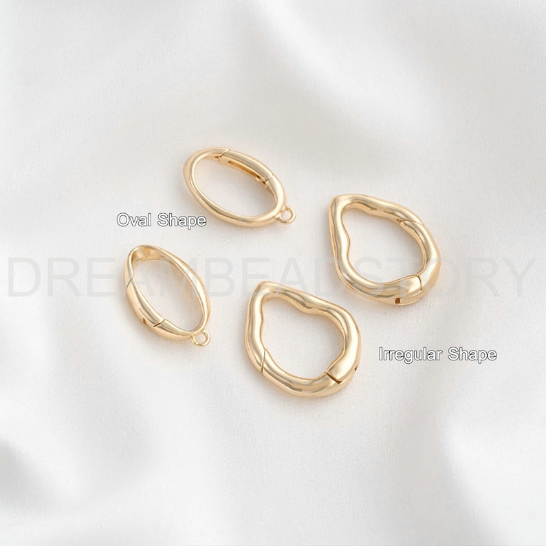 Fermoir solide pour collier et fabrication de bijoux, plaqué or véritable 14 carats sur laiton de forme ovale/irrégulière image 6