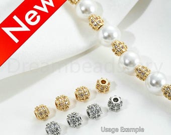 Super Mini Beads for Necklace Bracelet Making, Charm Spacer Beads Supplies, 14K Real Gold/ White Gold Plated Over Brass and Rhinestone Beads