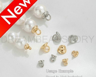 Small Bead End Cap with Loop for Necklace Making, 14K Real Gold/ White Gold Plated Over Brass Blank Cup Ring Pearl Jewelry Finding (4mm 6mm)
