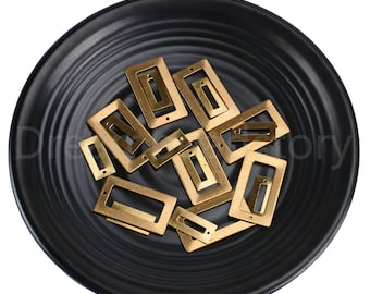 20-500 Pcs Raw Brass Hollow Rectangle Charms Pendant Finding Link Connector for Jewelry Making ( 1 Hole)