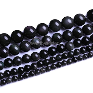 Black Obsidian Beads Round Stones 4 6 8mm 10 12 14 16 18 20mm Loose Beads Bulk Supply (B57)
