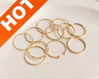 2-50 Stk. Schlichter Goldring 14K vergoldet Band Ring, Stapelring, Twist Ring, Minimalistisch Dünn Gold Ton Ring Suche Zubehör