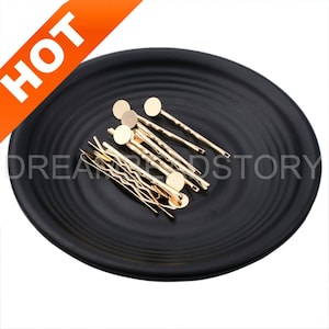 2-100 Pcs 14K Gold Plated Hair Clip / Blank Bobby Pins/ Simple Wave Shape Hair Accessory Pin with 10mm Pad (Glue on Pad)