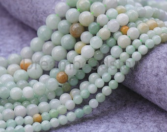 Natural Burma Jade Beads Round 6mm 8mm 10mm Green and Yellow Jadeite Gemstone Beads Sold by Strand