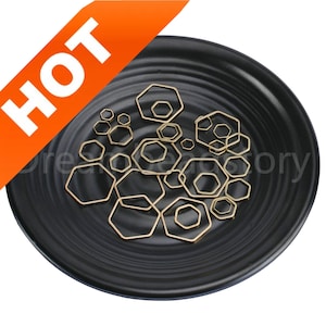 100-1000 Pcs Raw Brass Hexagon Charms 6mm 8mm 10mm 12mm 17mm 22mm Hollow Pendant Beading Frame Connector Findings for Jewelry Making
