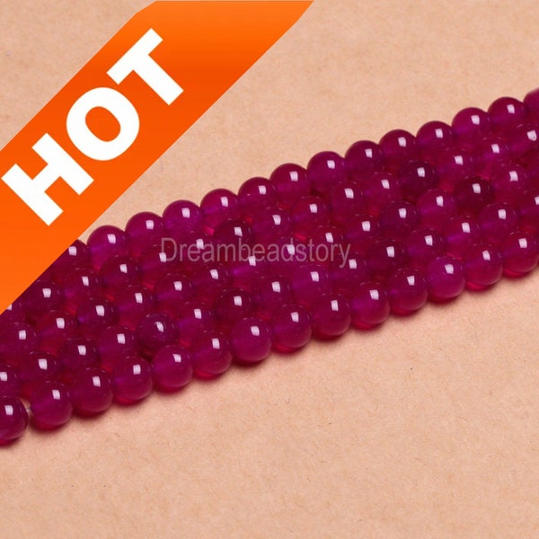 Fuchsia Beads, Magenta Beads, Dark Hot Pink Beads, Raspberry Stone Beads, Purple Red Chalcedony Beads, 4 6 8 10mm Beads