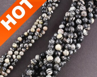 DIY Making Necklace Bracelet Beads Bulk Wholesale Natural Black Picasso Jasper Grey Black Stone Beads Online Sale