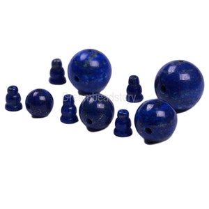 Natural Lapis Lazuli Guru Bead Round 8/10/12mm Three Holes Blue Gemstone Guru Bead for Mala Jewelry Making(1 Set including 1 bead and 1 cap)