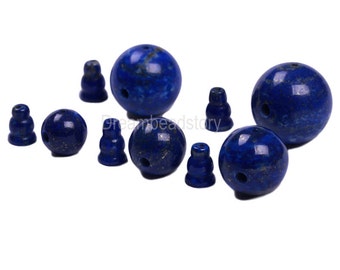 1-20 Pcs Natural Lapis Lazuli Guru Beads Round 8mm 10mm 12mm 14mm 16mm 18mm Three Holes Blue Gemstone Guru Beads for Mala Jewelry Making