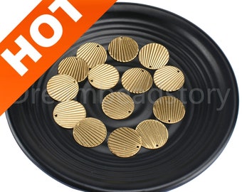 20-500 Pcs Raw Brass Round Potato Chips Lined Charm Art Deco Pendant Stamp Finding for Necklace Earring Making 21mm Double Side Line(1 Hole)