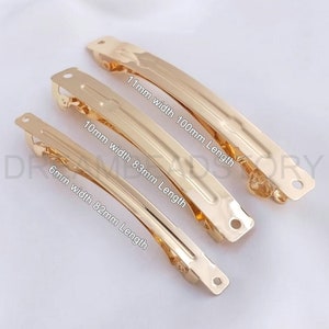 2-100 Pcs Blank Snap Hair Clip 14K Real Gold Plated Long Style Rectangle Blank Snap Back Clips/ Hair Barrettes for Girls (3 Sizes)