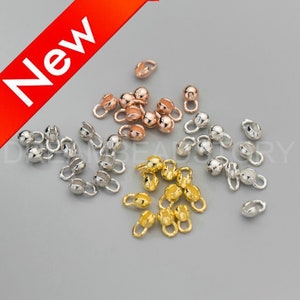 Crimp End Cap Supplies - Gold/ White Gold/ Rose Gold Plated 925 Sterling Silver Shell Charm Finding - Chain Jewelry End Caps (3 Sizes)