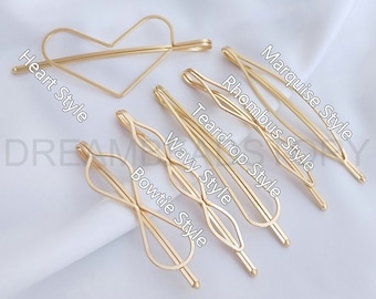 4-200 Pcs Blank Hair Clip Accessory Lots Supply 14K Real Gold Plated Minimalist Hair Barrette/ Bobby Pin (6 Sizes)