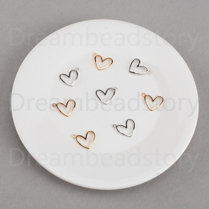 2-200 Pcs 18K Gold White Gold Filled Brass Hollow Heart Geometric Charms Pendant for Necklace Earrings Making 12*14mm 1 Loop