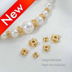 Metal Spacer Beads for Necklace Bracelet Earring Making, Wrinkle Charms Bead Supplies, 14K Real Gold Plated Over Brass Small Finding(3 Size)