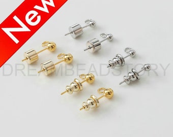 Earring Backs Stoppers - 14K Real Gold / White Gold Plated Bullet/ Tube Stud Nuts - Safe Clutch Earring Component