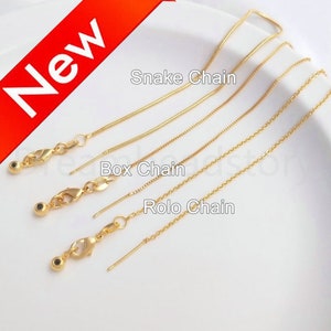 1-50 pezzi di collana a catena placcata oro 24K/collana a catena a scatola/braccialetto, collana a catena sottile con estremità a perno per perle galleggianti