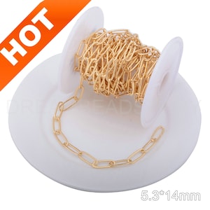 1-50 Meters Gold Link Chain Bulk Online Wholesale 14K Real Gold Plated Over Brass Textured Cable Oval Chain for Jewelry Making
