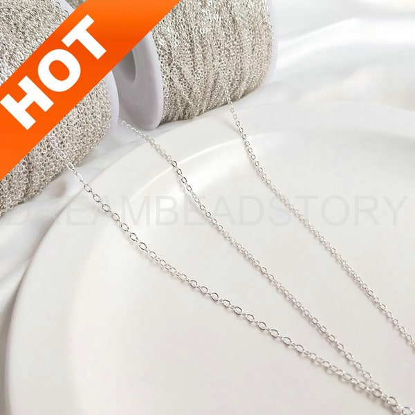 Silver Chain for Jewelry Making Sterling Silver Plated Brass Rolo Link Cable Chain Lots Wholesale Supplies (4 Sizes You choose length)