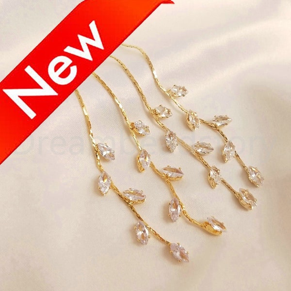 1-100 Pcs Long Tassel Charms for Earring Making Supply 14K/ 18K Gold Plated Single Strand Box Chain with 5 Pcs Zircon (72mm Length)