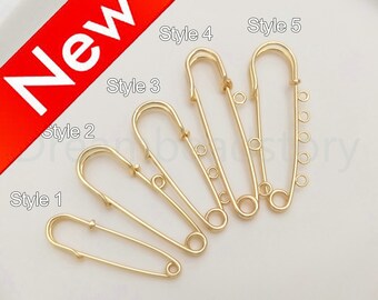 4-100 Pcs 14K Gold Plated Brooch Pin Back with multi loops Metal Blank Lapel Pinback Lots Bulk Wholesale