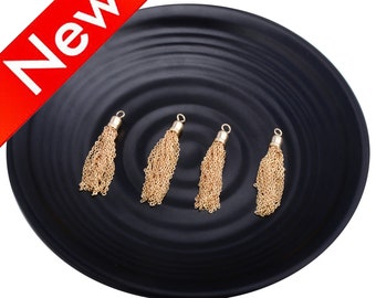 1-100 Pcs Gold Chain Tassel Charms, Long 14K Real Gold Plated Metal Tassel Pendants (46mm)