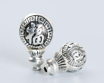 1-10 Sets 925 Sterling Silver Guru Beads 10mm Silver Three Holes Prayer Beads for Mala Jewelry Making