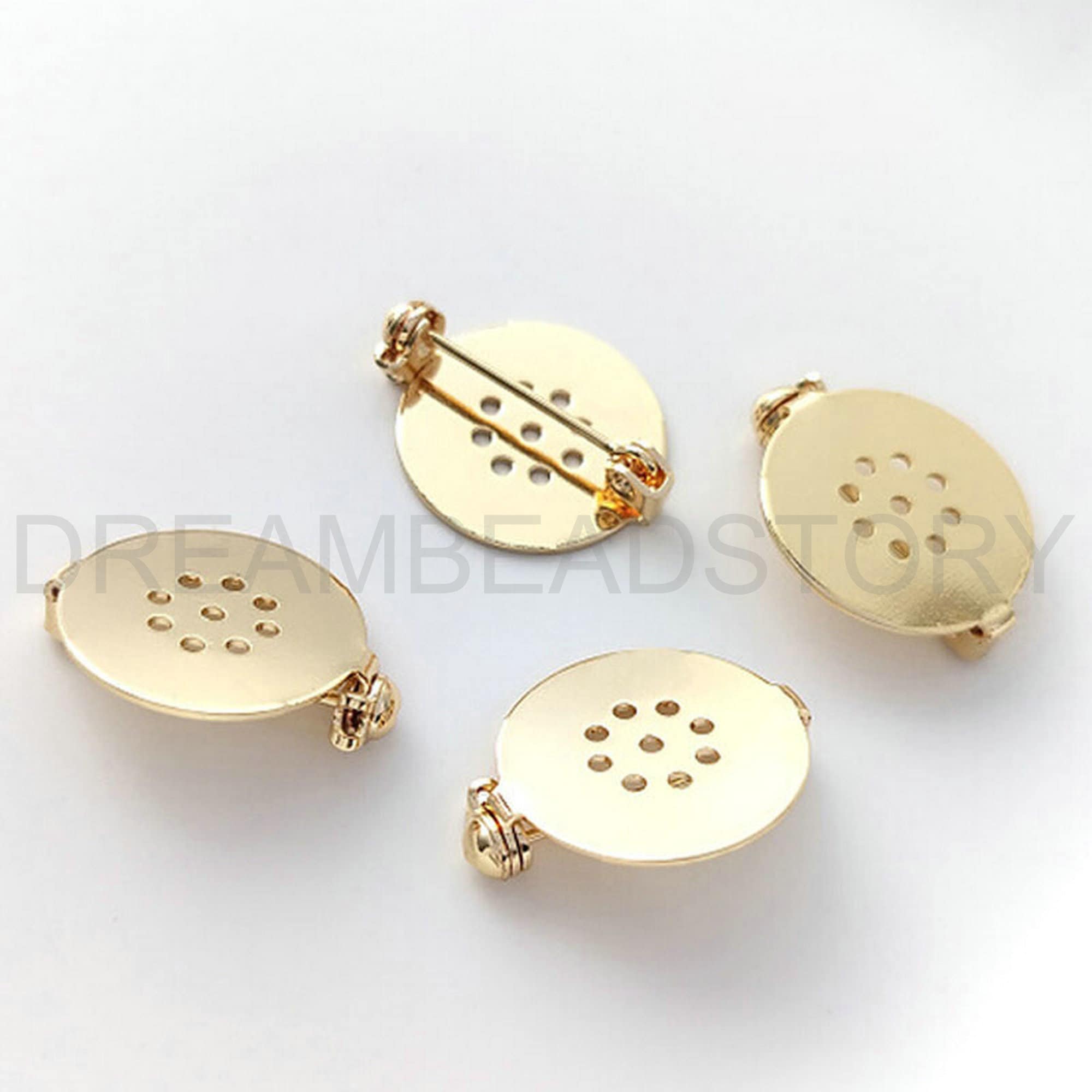 Brooch Base 2-200 Pcs Blank Brooch Setting for Jewelry Making 14K Gold Plated Round ...